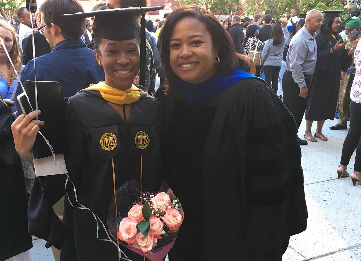 Stephanie Wilson, new M.S. grad, poses with mentor Heather Jones, Ph.D.